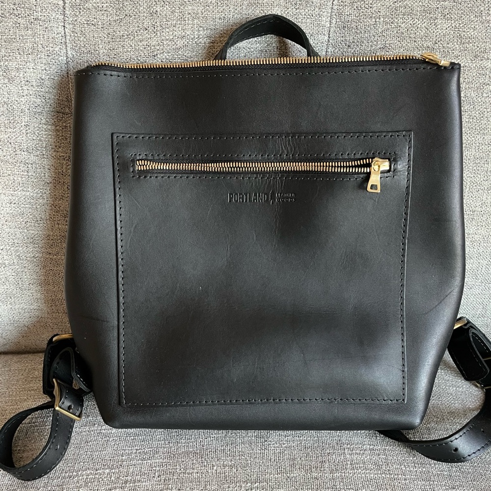 Portland leather goods black backpack tote
